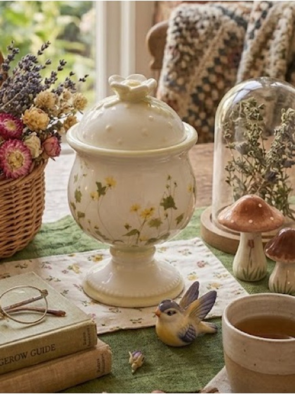 DEMDACO Vintage Woodsong Designs Ceramic Floral Cottagecore Fairycore Candle Jar